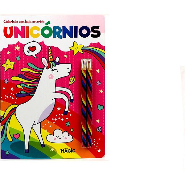Livro Infantil Colorir Unicórnios com Lápis ARCO-ÍRIS 16 Páginas