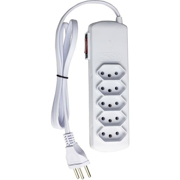 Filtro de Linha SLIM 5 Tomadas Bivolt com Disjuntor Rearmável 0,8M Branco