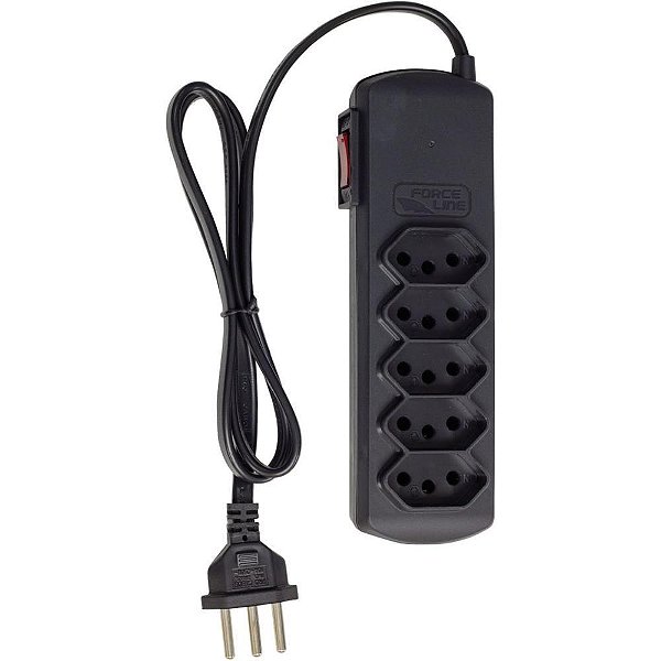 Filtro de Linha 5 Tomadas SLIM Bivolt 0,8M Preto Compacto