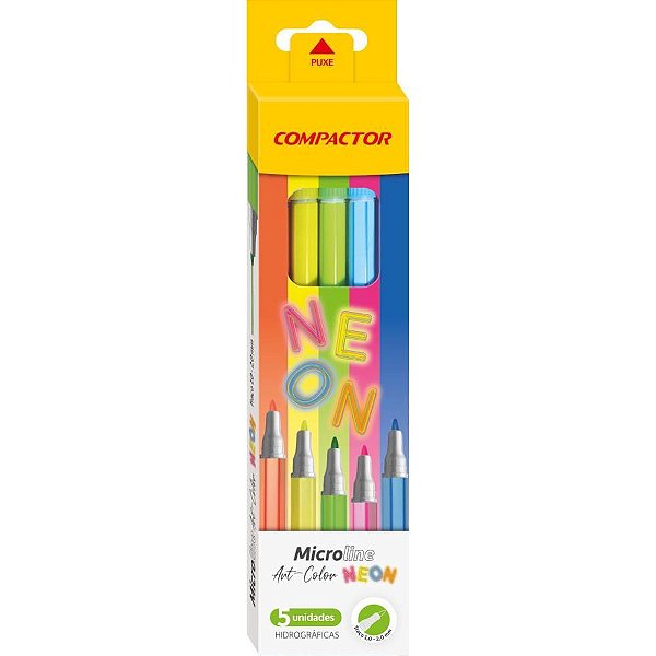 Caneta com Ponta Porosa Microline 1,0-2,0MM 5 Cores Neon Pacote com 5