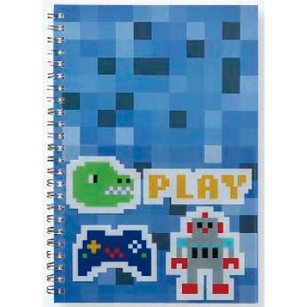 Caderno A5 Gamer Pixel Azul 80 Folhas com Espiral