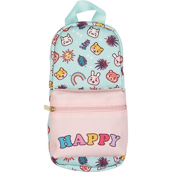 Estojo Duplo Kawaii Mochilinha HAPPY em Lona