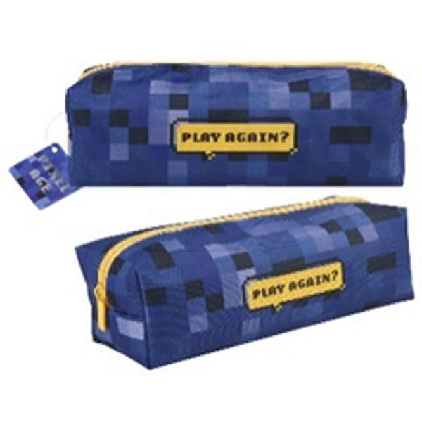 Estojo Simples Gamer Pixel Azul em Tecido