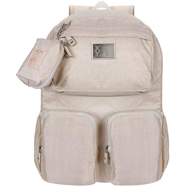 Mochila TRENDY Bege com Bolsa Chaveiro e PORTA-NOTEBOOK