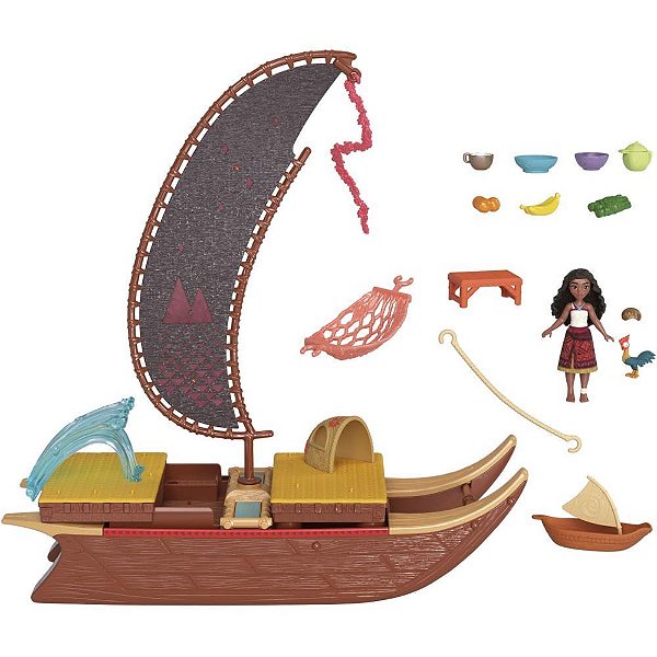 Boneca Disney Moana Transformação de Barco Canoa de Aventuras