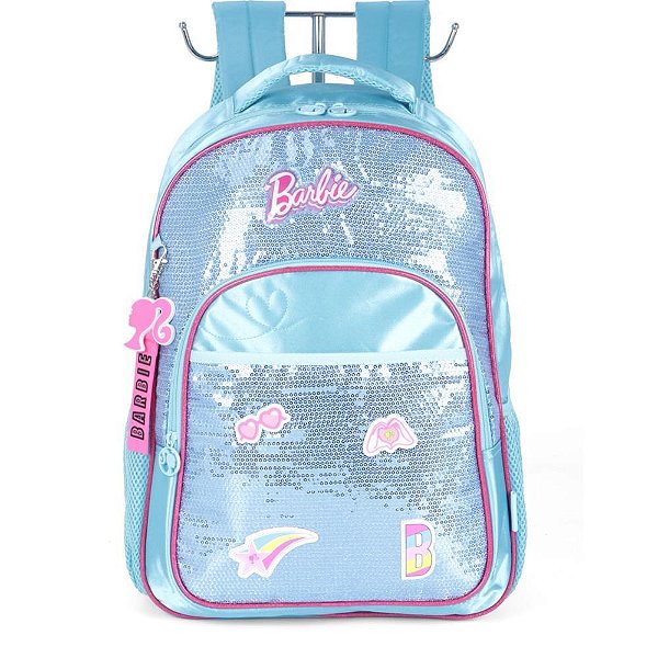 Mochila Barbie G Azul com Paetê