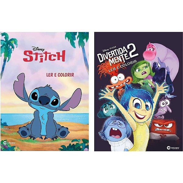 Livro Infantil Colorir LER e COL. STITCH e Divertida Mente 2 Pacote