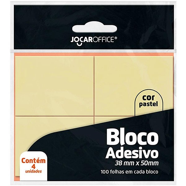 Bloco de Recado Autoadesivo Amarelo Pastel 38X50MM 100 Folhas Blister com 4