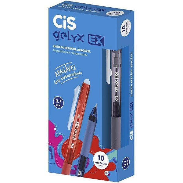 Caneta Esferográfica Retrátil CIS GELYX EX Apagável 0.7MM Preto Caixa com 10