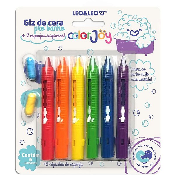 Giz de Cera Fino Retrátil para Banho com 2 Surpresas - Blister com 06