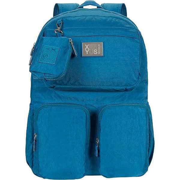Mochila TRENDY Azul Petróleo com Porta Notebook e Bolsos Frontais
