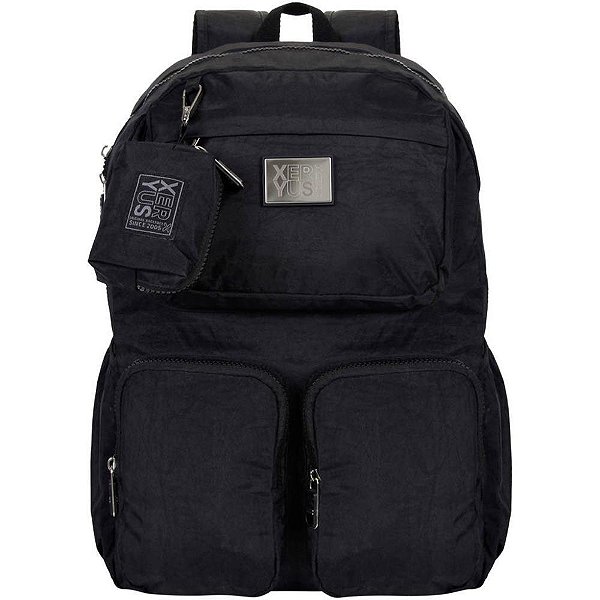 Mochila TRENDY Preta com Bolsa Chaveiro