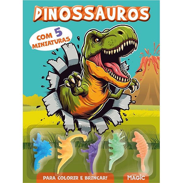 Livro Brinquedo Ilustrado Dinossauros com 5 Miniaturas