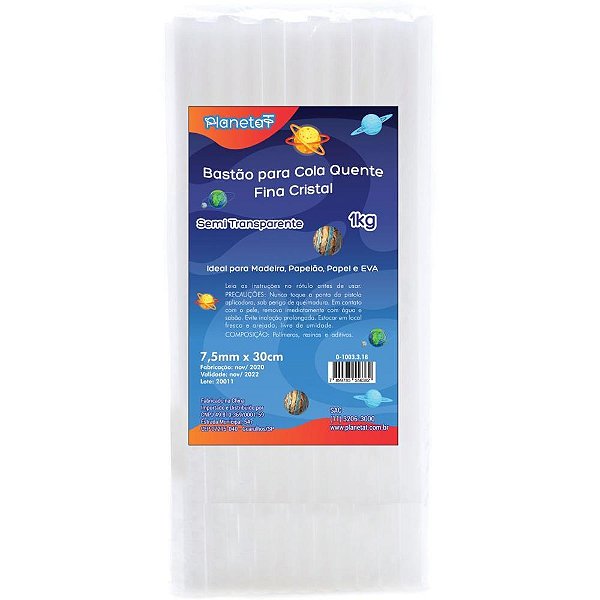 Cola Quente Refil Fina 1KG Cristal 7,5MM X 30CM Pacote
