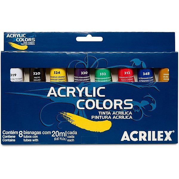 Tinta Acrílica ACRYLIC Colors 20ML Estojo com 8 Cores