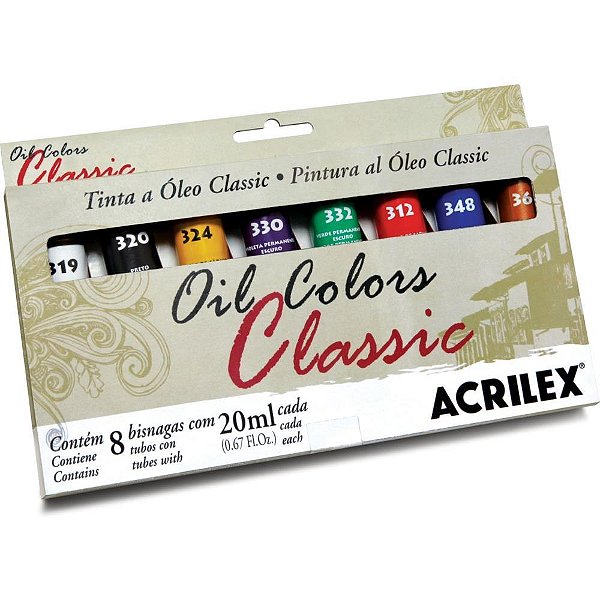 Tinta a óleo OIL Classic 20ML Estojo com 8 Cores Acrilex