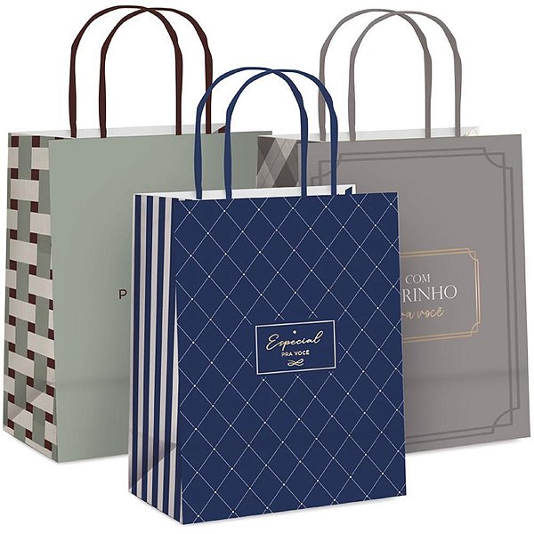 Sacola para Presente Decorada Casual Masculina G 32X26,5X13CM Pacote com 10
