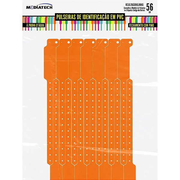 Pulseira de Identificação SOFT Pino Orange 253X25MM Pacote com 56