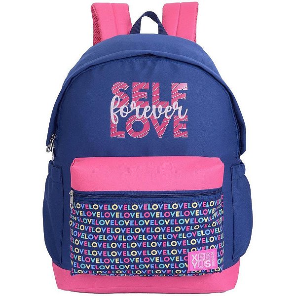 Mochila College Tween SELF Love com Glitter e Bolso