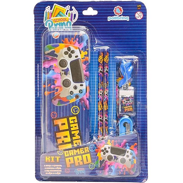 Kit Escolar DINO/GAMER com 6 Peças e Estojo Metálico Sortido