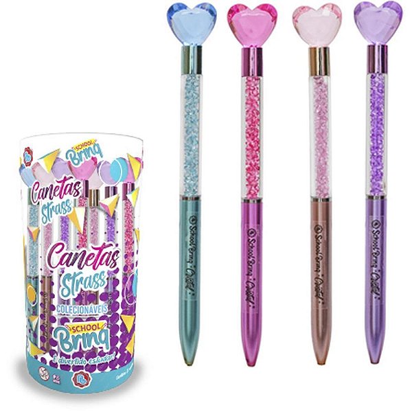 Caneta Esferográfica STRASS Coração com Topper – Display com 20
