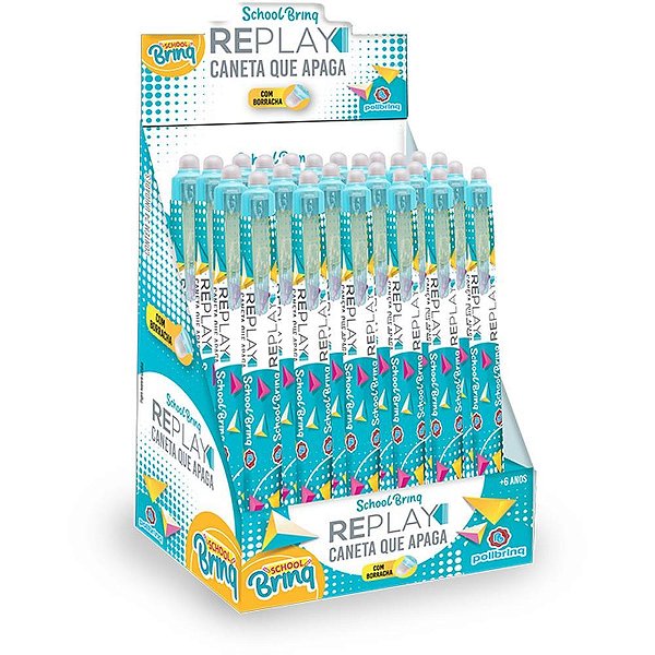 Caneta Esferográfica Replay Apagável Polibrinq Azul Ponta Média Display com 24 Unidades