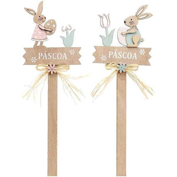 Decoração de Páscoa Plaquinha com Coelho Colorido