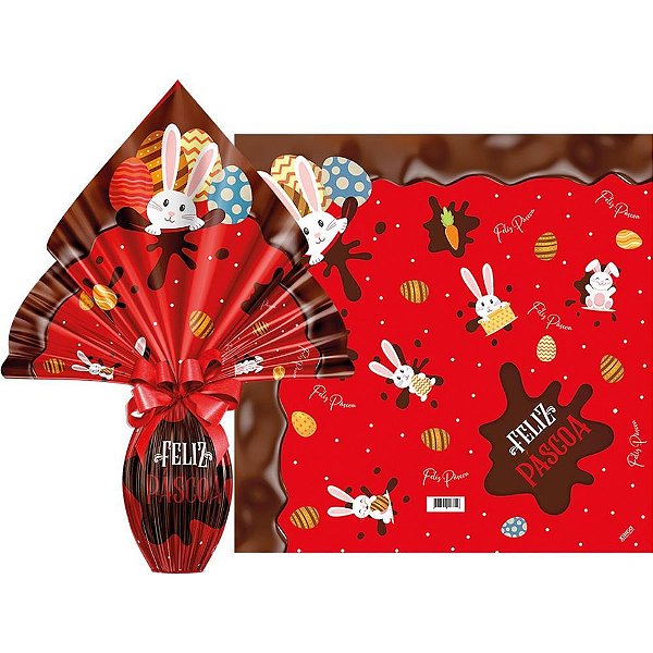 Embalagem para OVO de Páscoa 24X24CM Chocolatier Vermelho Pacote com 25
