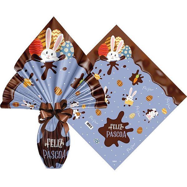 Embalagem para OVO de Páscoa 34X34CM Chocolatier Azul Pacote com 25