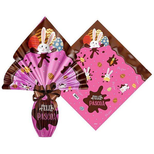 Embalagem para OVO de Páscoa 34X34CM Chocolatier Rosa Pacote com 25