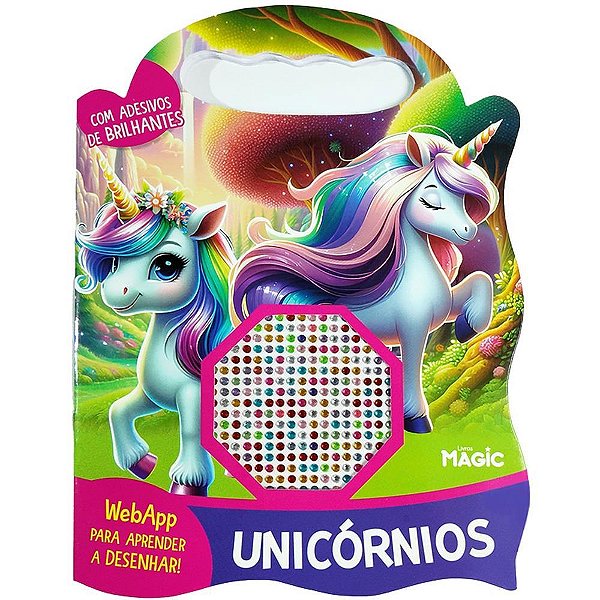 Livro com Adesivos Bolsa de Adesivos Unicórnio