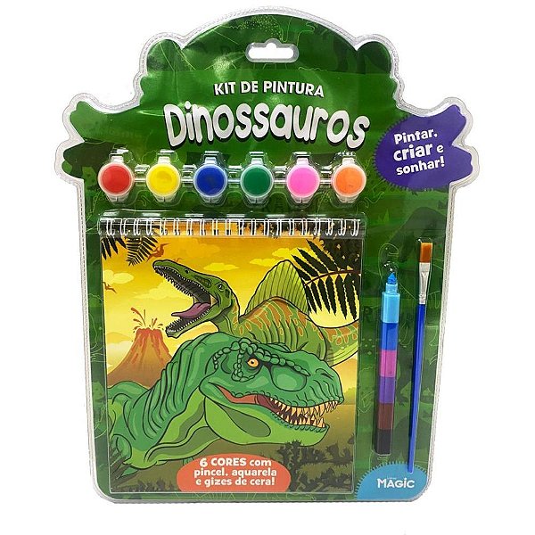 Livro Infantil Colorir Dinossauros com Guache e GIZ