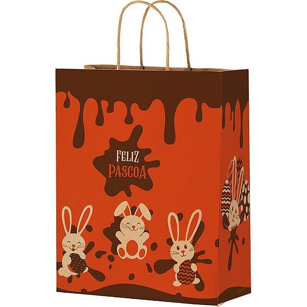 Sacola Decorada Páscoa Chocolatier M 29X24X12CM Pacote com 25