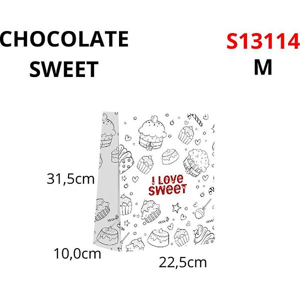 Sacola para Presente Decorada I Love Sweet M 22X31X10CM Pacote com 10 Unidades