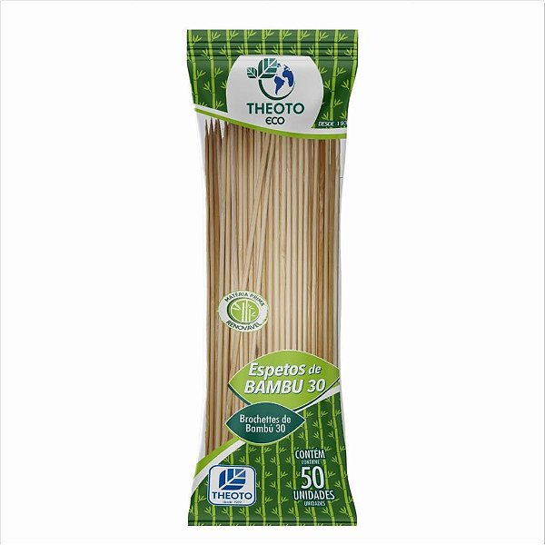 Espeto de Madeira Bambu 30CM X 4MM Pacote com 50 Unidades