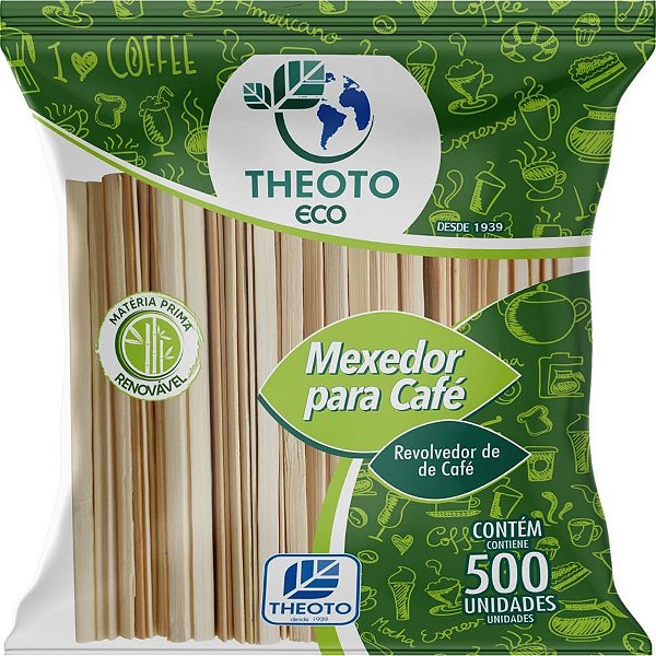 Palheta Descartável Mexedor de Café Bambu Pacote com 500 Unidades
