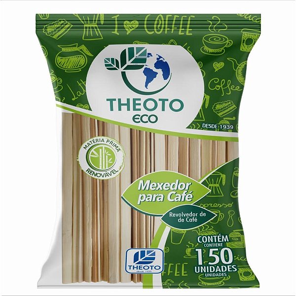 Palheta Descartável Mexedor de Café Bambu Pacote com 150 Unidades