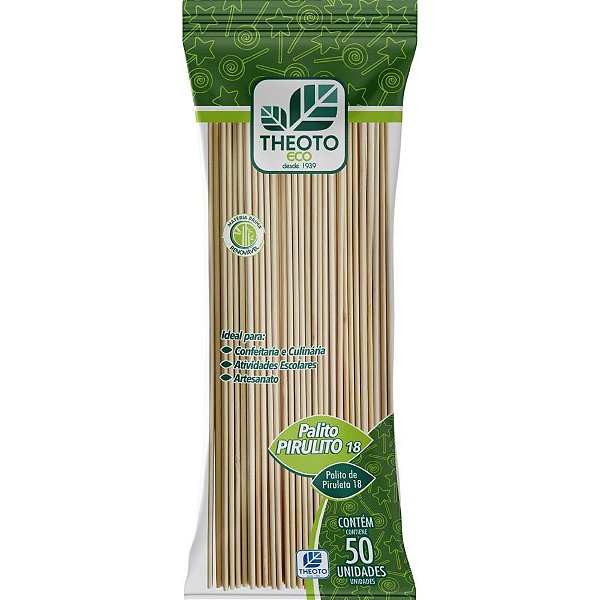 Palito de Madeira para Pirulito 180MM Pacote com 50 Unidades