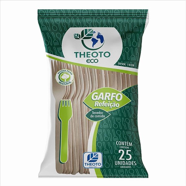 Talher Descartável Garfo Refeição Madeira Pacote com 25 Unidades