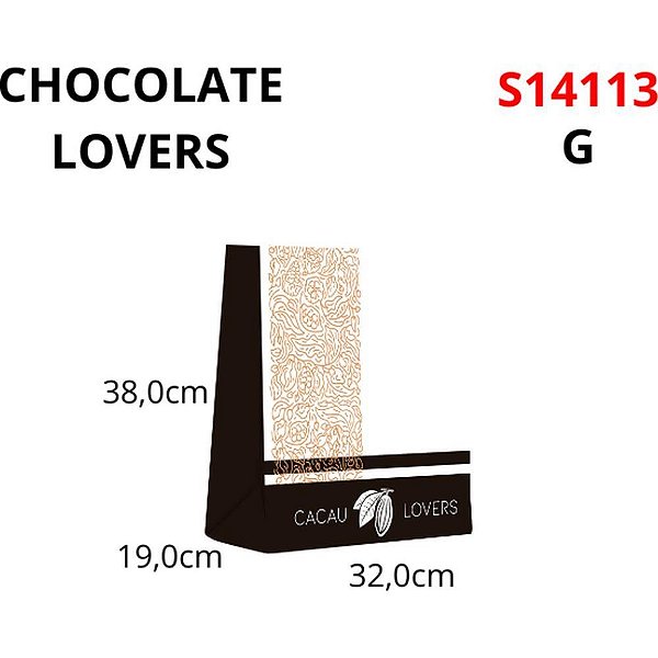 Sacola para Presente Decorada Cacau Lovers G 32X38X19CM Pacote com 10