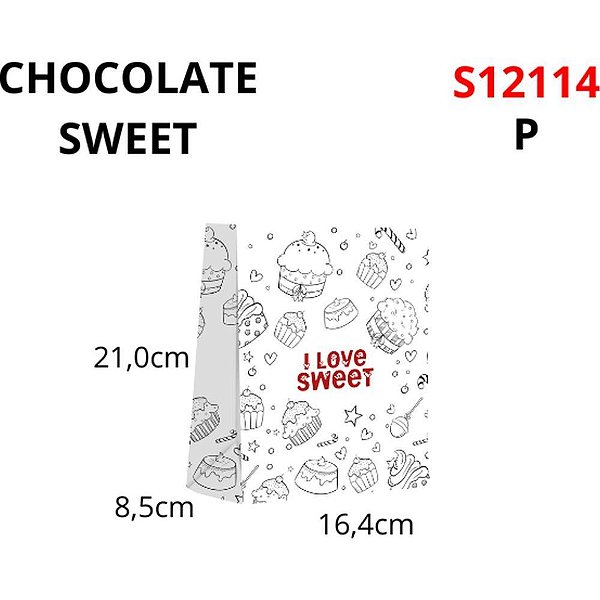 Sacola para Presente Decorada I Love Sweet P 16X21X8CM Pacote com 10