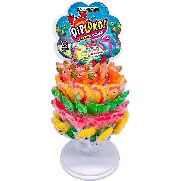 Doce DIP Loko Lollipop Oceano Sortido Display com 60 Unidades