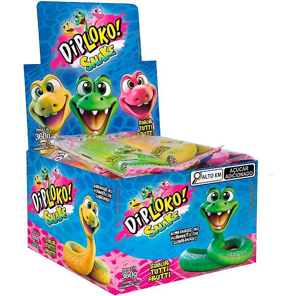 Doce Snake de Gelatina Sabor TUTTI-FRUTTI Display com 24 Unidades