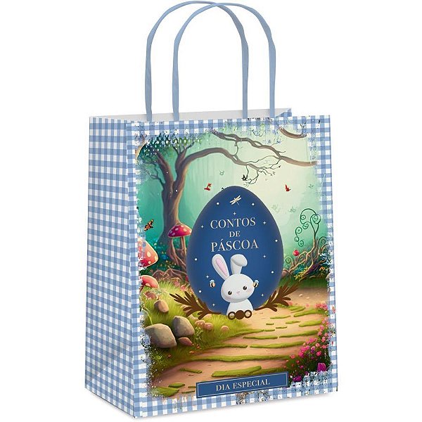 Sacola Decorada Páscoa Conto de Páscoa Azul M 26X19,5X9,5CM Pacote com 10