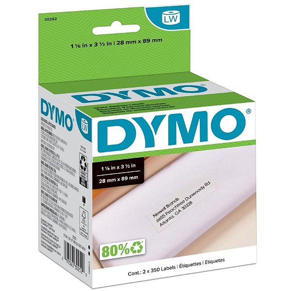 Etiqueta Adesiva Térmica DYMO LW 28MM X 89MM Caixa com 2 Rolos