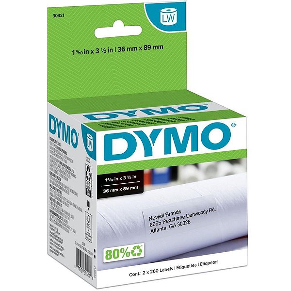 Etiqueta Adesiva Térmica DYMO LW 36MM X 89MM Caixa com 2 Rolos