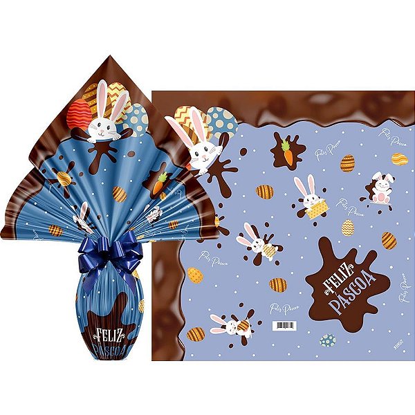 Embalagem para OVO de Páscoa 24X24CM Chocolatier Azul Pacote com 25