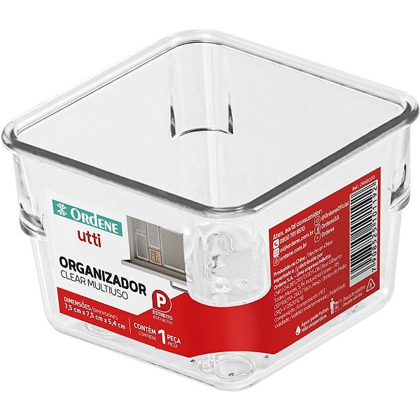 Pote Acrílico Hermético Ordene Clear UTTI Quadrado P 7,5CM Multiuso