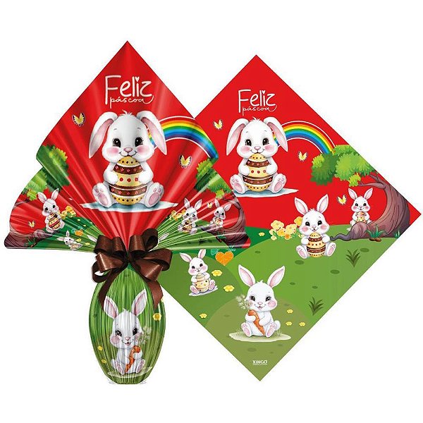 Embalagem para OVO de Páscoa 34X34CM Bosque do Coelho Vermelho Pacote com 25