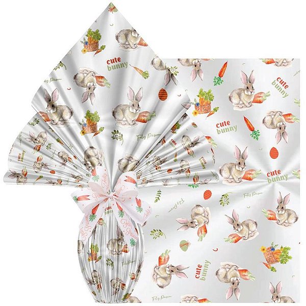 Saco Polipropileno Transparente Decorado Coelho e Cenoura 25X35CM Pacote com 50